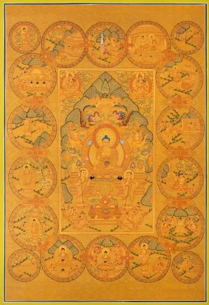 All Gold style Buddha Life Story depicted inside 18 circles